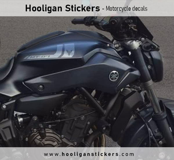 A yamaha mt07 stickers on a fuel tank