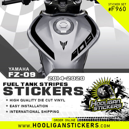 black Yamaha FZ-09 curve fuel tank stickers [F960]