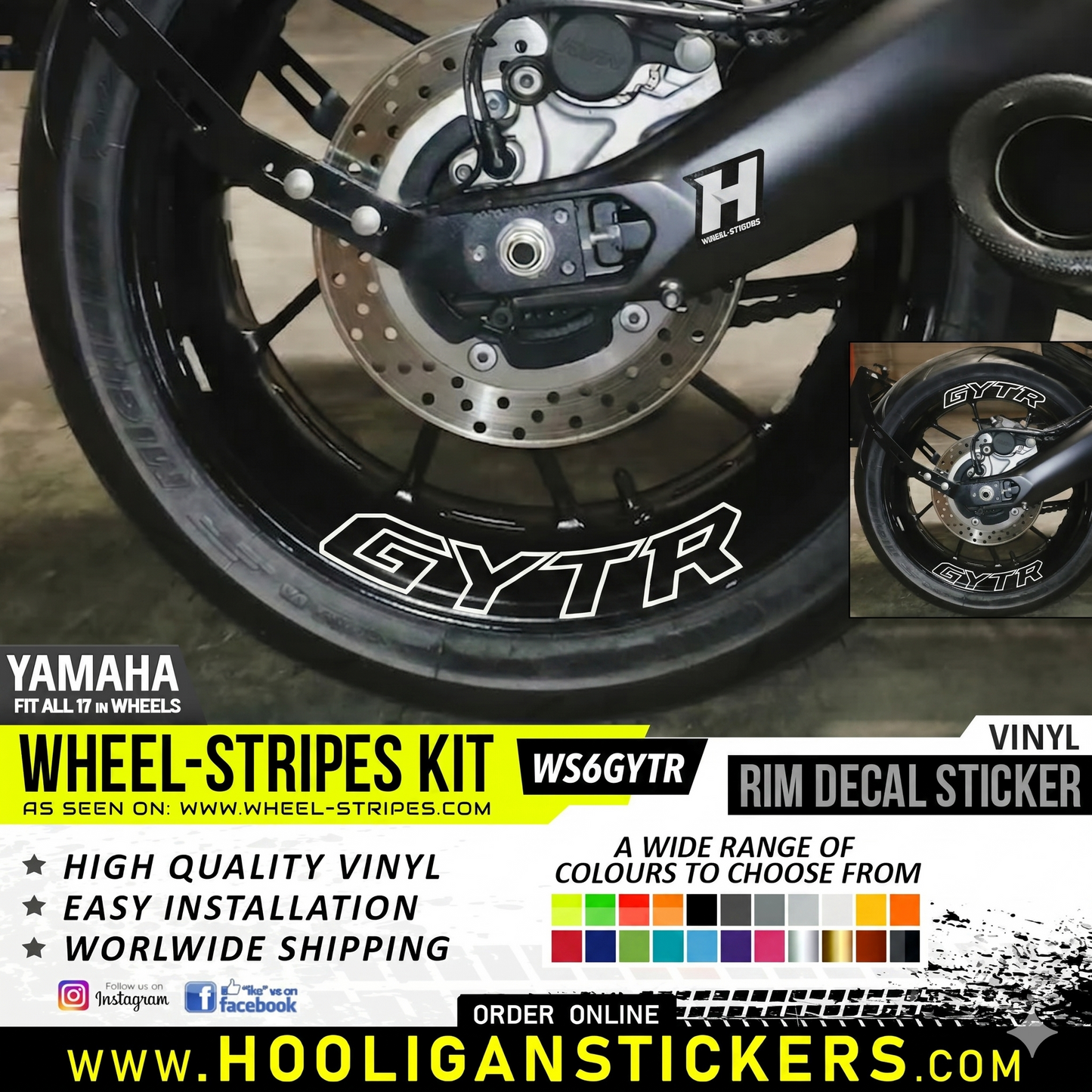 Yamaha outline GYTR Inner Rim Decal Set (8-Piece) – 17" Wheels [WS6GYTR]