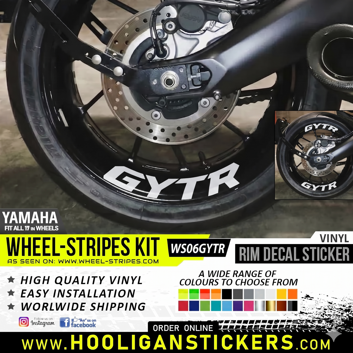 Yamaha GYTR Inner Rim Decal Set (8-Piece) – 17" Wheels [WS6GYTR]