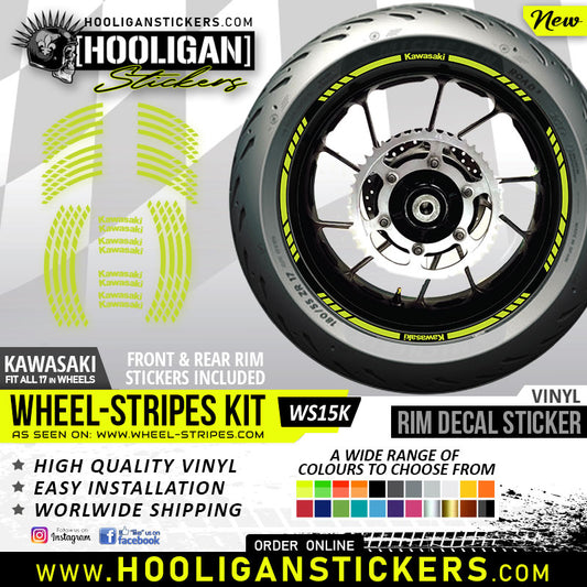 Yellow Kawasaki wheel rim decals vinyl lip stickers  [WS15K]