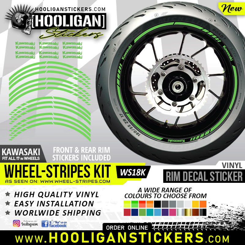 green Kawasaki wheel rim decals vinyl lip stickers  [WS18K]