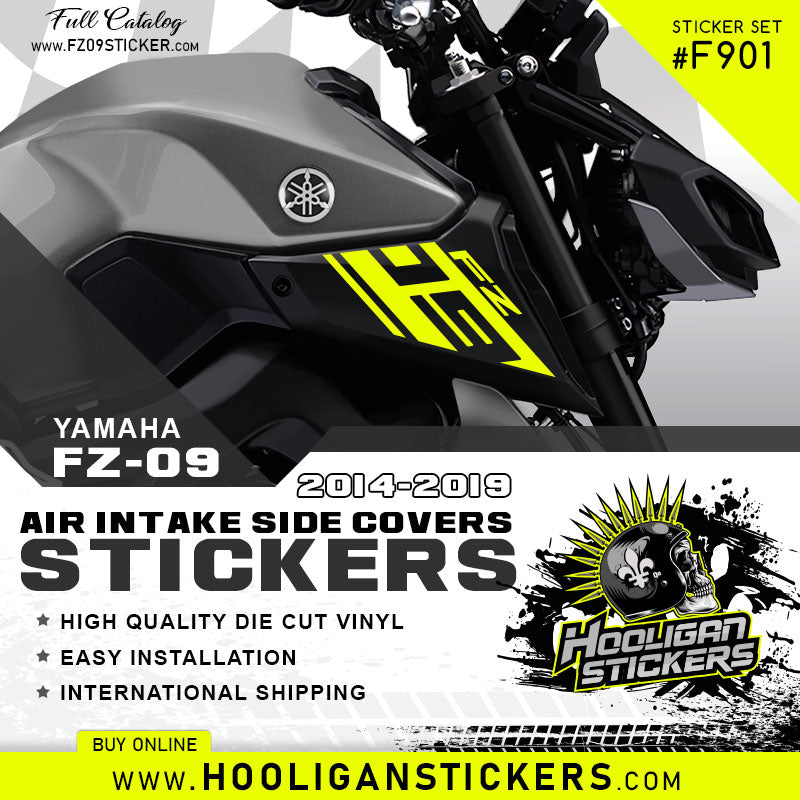 Fluorescent Yellow Yamaha FZ-09 Air intake side cover stickers set F901