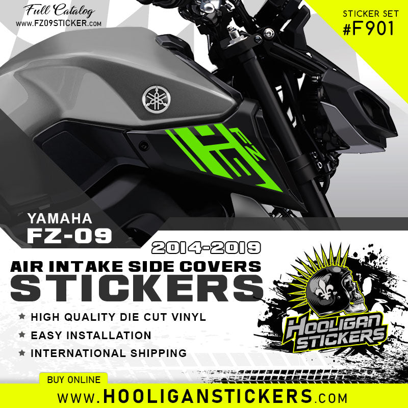 LIME GREEN Yamaha FZ-09 Air intake side cover stickers set F901