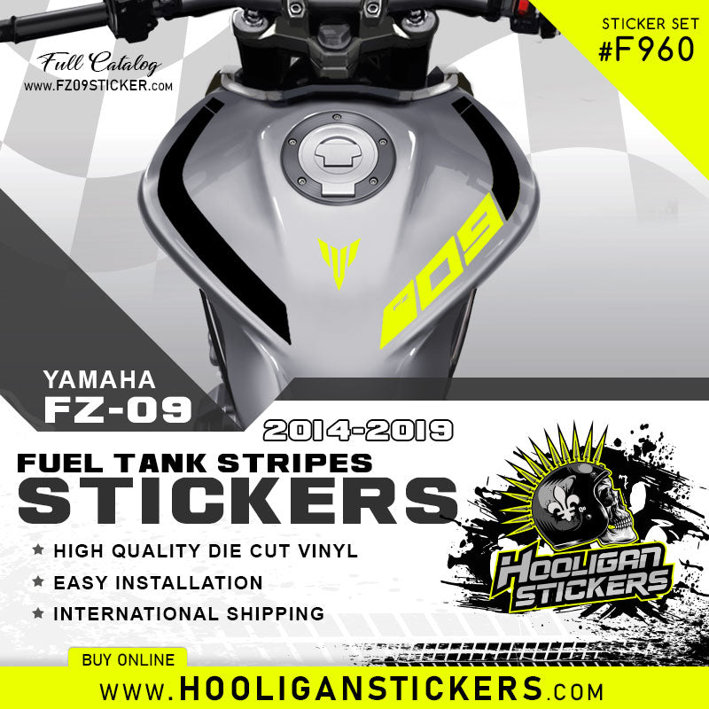Yamaha FZ-09 curve fuel tank stickers [F960] – Hooligan Stickers