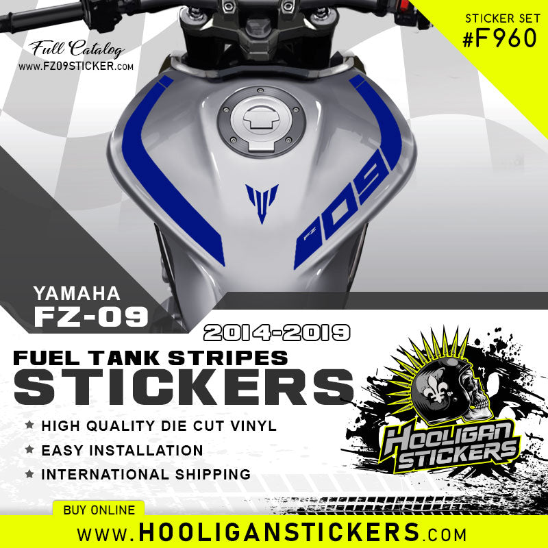 Yamaha FZ-09 curve fuel tank stickers [F960] – Hooligan Stickers