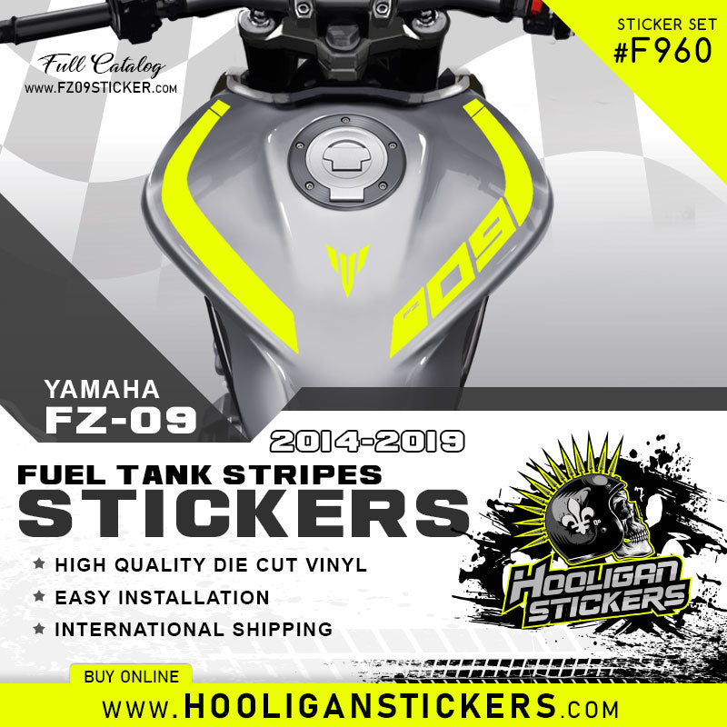 Yamaha FZ-09 curve fuel tank stickers [F960] – Hooligan Stickers