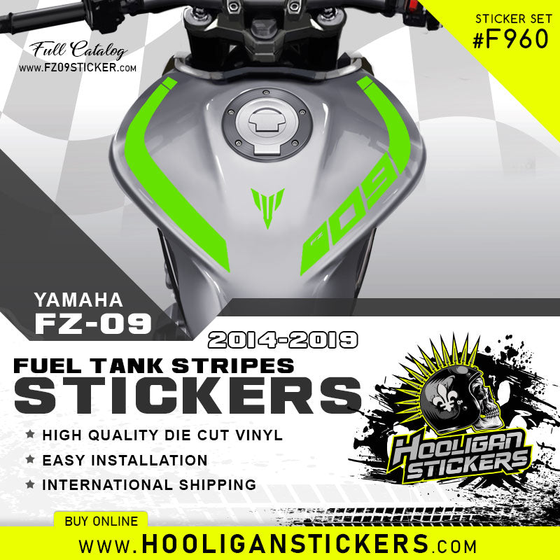 YAMAHA グリーンタンク ストライプデザイン Yamaha FZ-09 curve fuel tank stickers [F960] – Hooligan Stickers