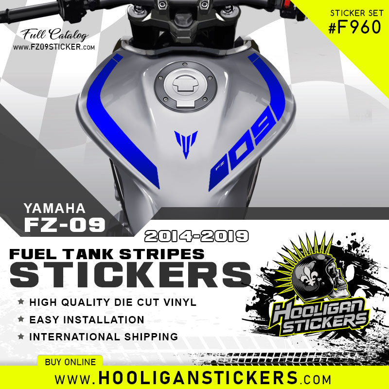 YAMAHA グリーンタンク ストライプデザイン Yamaha FZ-09 curve fuel tank stickers [F960] – Hooligan Stickers