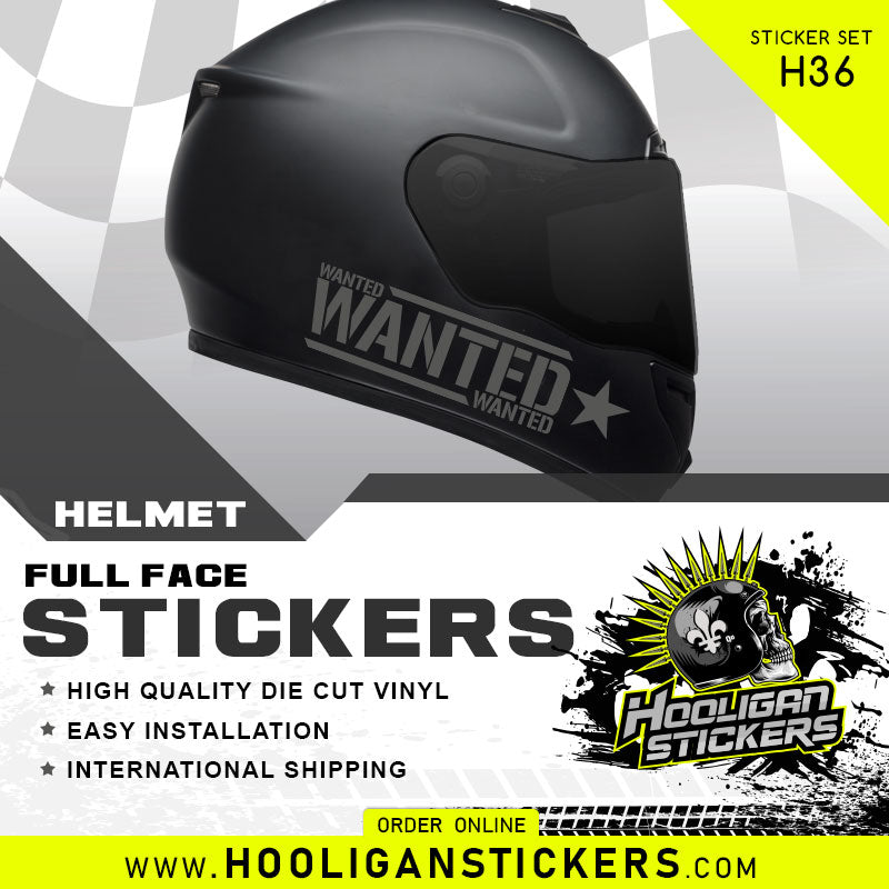 WANTED Mirrored Full Face Helmet Stickers (H36)