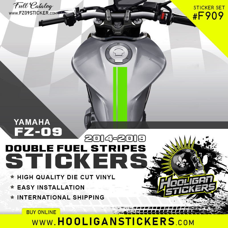 YAMAHA グリーンタンク ストライプデザイン Yamaha FZ-09 fuel tank twin stripe stickers [M909] – Hooligan Stickers