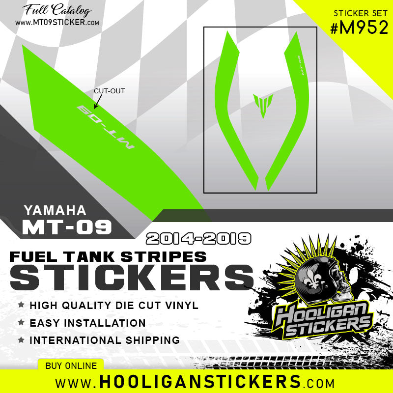 YAMAHA グリーンタンク ストライプデザイン Yamaha MT-09 curve fuel tank stickers [M952] – Hooligan Stickers