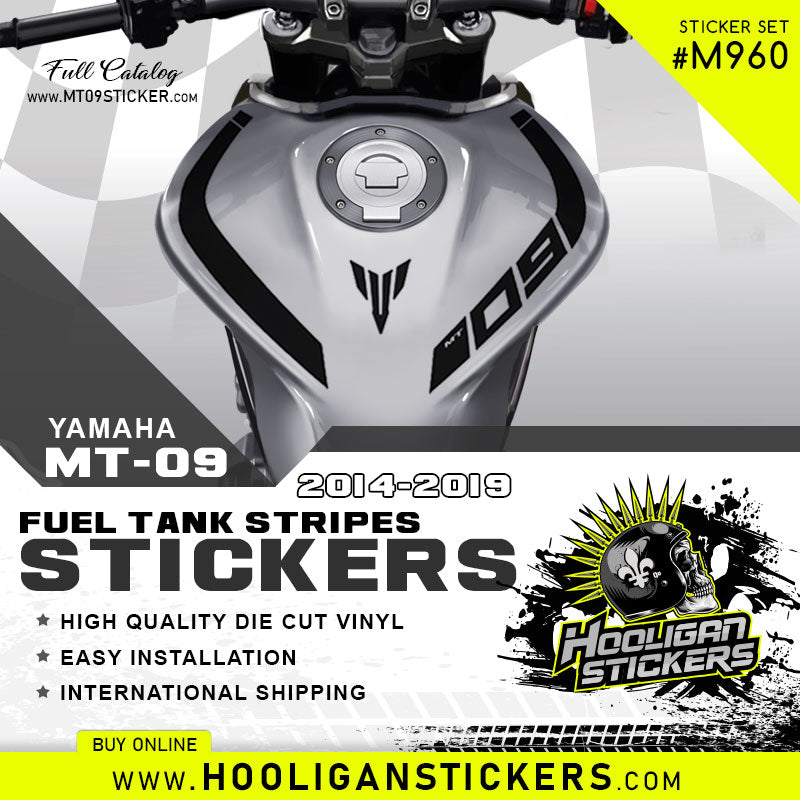 BLACK Yamaha MT-09 curve fuel tank stickers [M960]