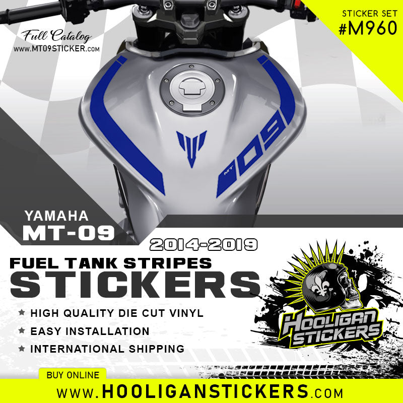 COBALT BLUE Yamaha MT-09 curve fuel tank stickers [M960]