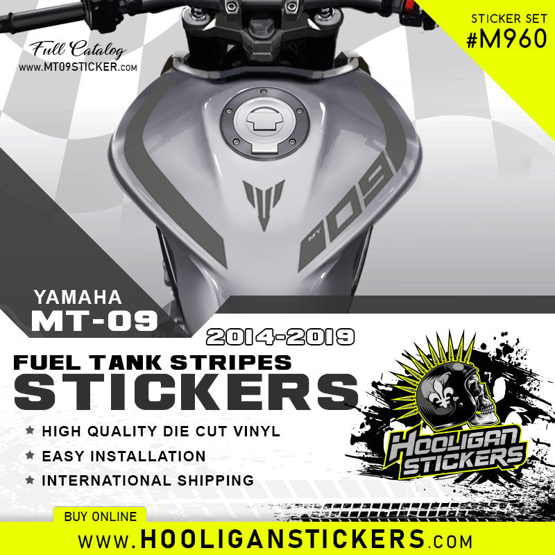 DARK GREY Yamaha MT-09 curve fuel tank stickers [M960]