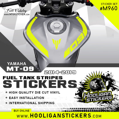 FLUORESCENT YELLOW Yamaha MT-09 curve fuel tank stickers [M960]