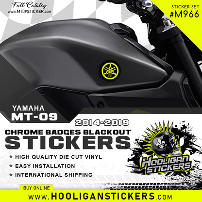 Fluorescent Yellow overlay and matte black background wrap blackout emblem cover-up sticker kit (M966)