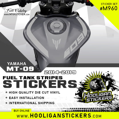 LIGHT GREY Yamaha MT-09 curve fuel tank stickers [M960]