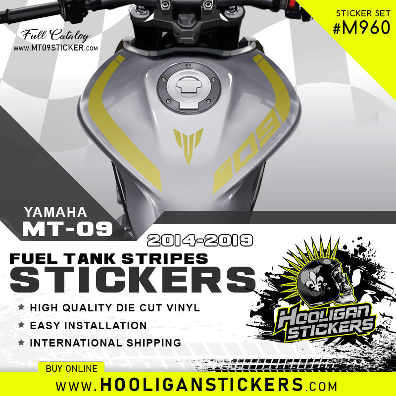 GOLD Yamaha MT-09 curve fuel tank stickers [M960]