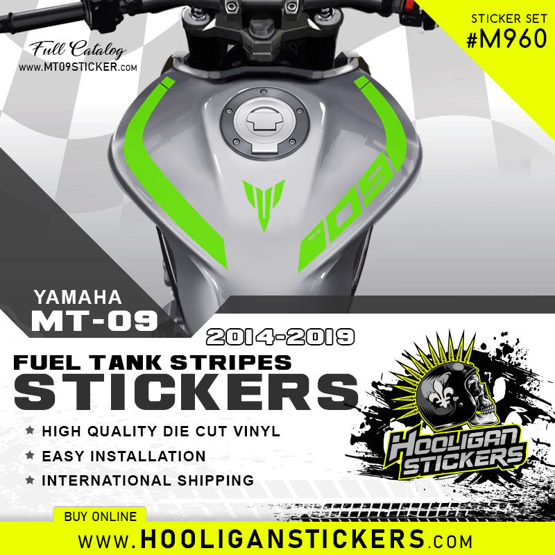 LIME GREEN Yamaha MT-09 curve fuel tank stickers [M960]