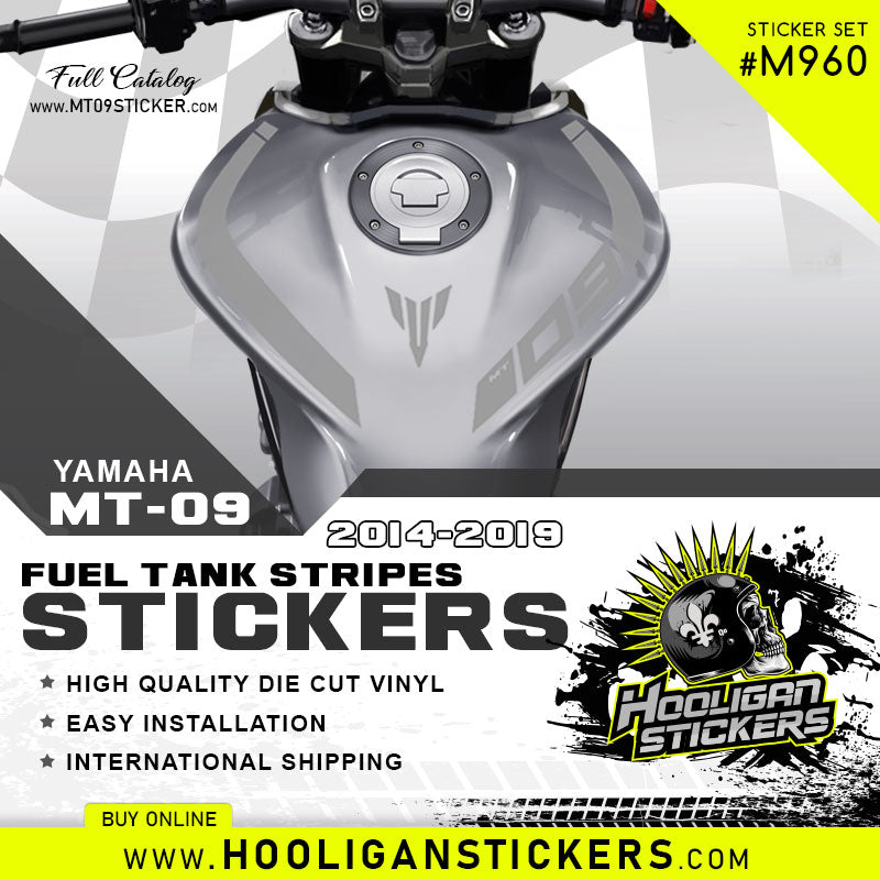 MOUSE GREY Yamaha MT-09 curve fuel tank stickers [M960]