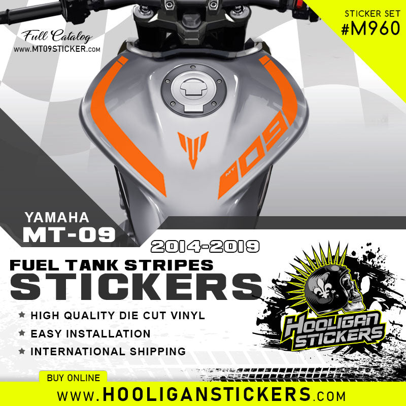 ORANGE Yamaha MT-09 curve fuel tank stickers [M960]