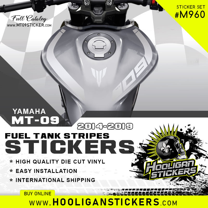 SILVER Yamaha MT-09 curve fuel tank stickers [M960]