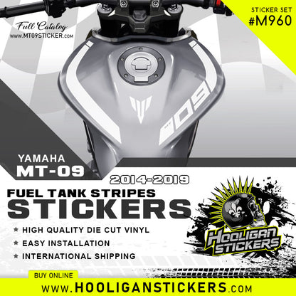WHITE Yamaha MT-09 curve fuel tank stickers [M960]