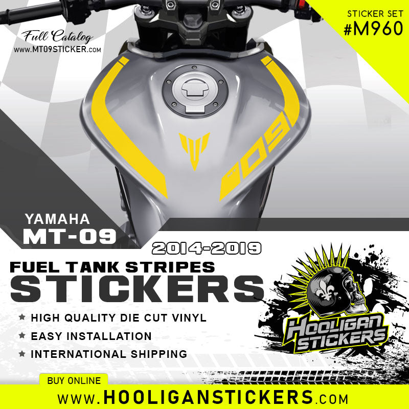 Yellow Yamaha MT-09 curve fuel tank stickers [M960]