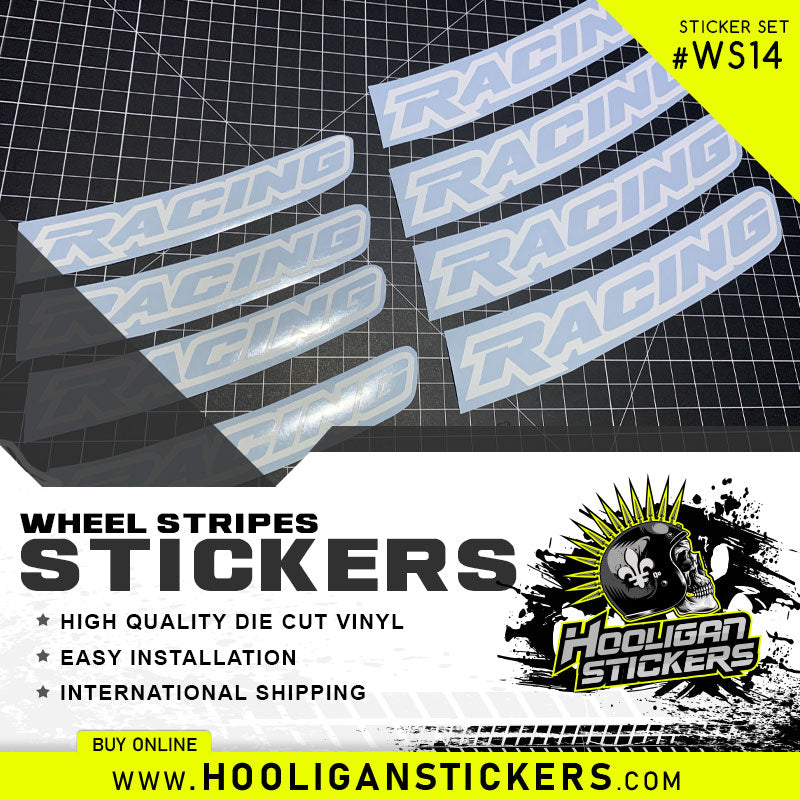 Racing logo text WHEEL STRIPES curve interior rim stickers [WS14]